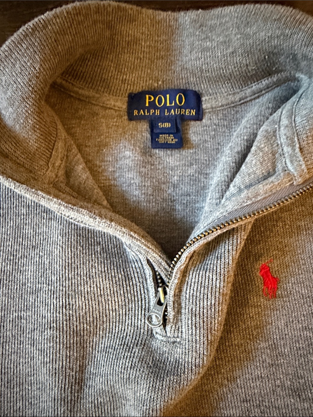 Polo by Ralph Lauren Gray Quarter-Zip Sweater with Red Pony size 8 boys - Picture 5 of 8